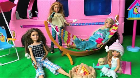 Barbie Camping Trip 1 Packing The Rv Night Routine Toy Pool Stacie Skipper Chelsea Camper