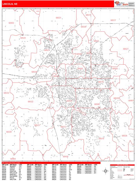 Lincoln Nebraska Zip Code Wall Map Red Line Style By Marketmaps Mapsales