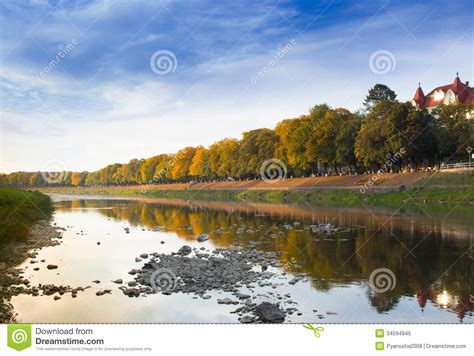 Autumn City Landscape With Reflection In The River Stock Image Image
