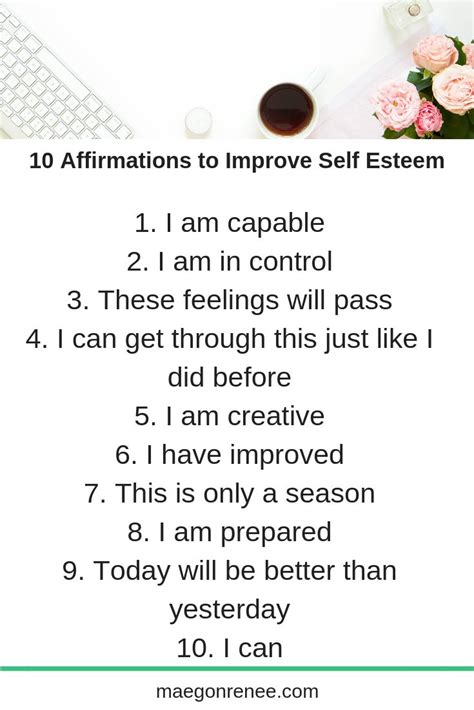 10 Affirmations To Improve Low Self Esteem Affirmations Improve Self