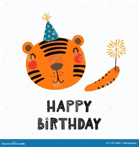 Cute Tiger Birthday Card Stock Vector Illustration Of Background