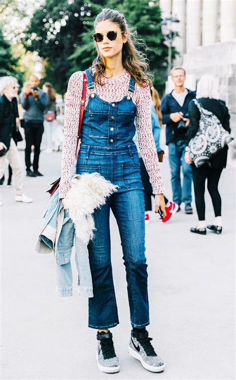 Denim Overalls And Sneakers Pfw Street Style Street Style Fashion