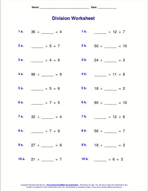 Enhance your student's knowledge of algebra, geometry and functions with our 6th grade math curriculum. Worksheets for basic division facts (grades 3-4 ...