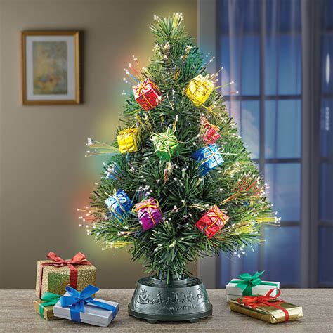 Rotating Tabletop Christmas Tree With Fiber Optic Lights T Ornaments