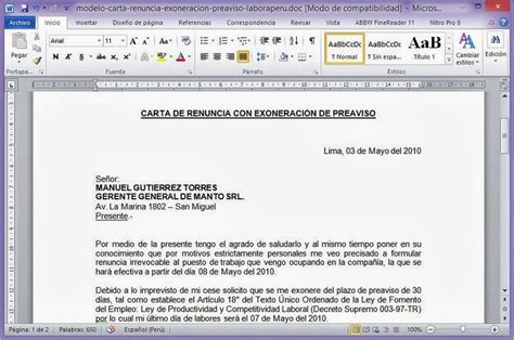 Carta De Renuncia Word Exoneracion Dias Peru Toko Vrogue Co