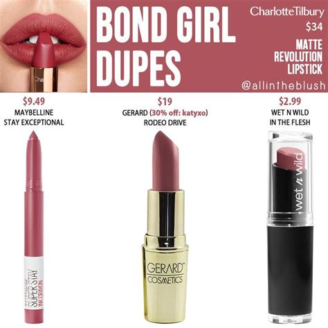 dupes for charlotte tilbury s m i kiss formerly bond girl lipstick via