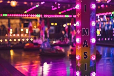 Funfair Lights Detail At Night Evocative Image Of Amusement Park