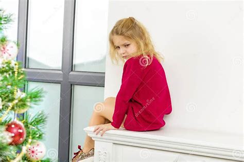 Sad Tired Little Girl Sitting With Folded Hands Stock Image Image Of