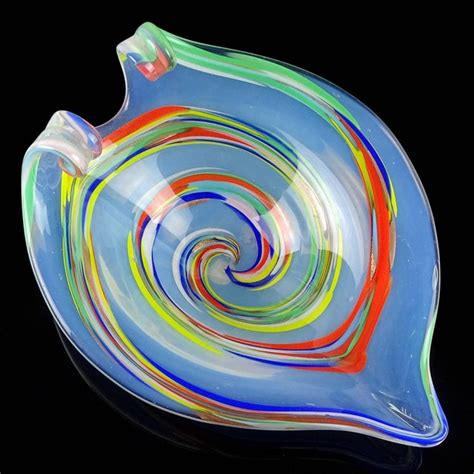 Fratelli Toso Murano Vintage Rainbow Swirl Opalescent Italian Art Glass Sculptural Bowl Catchall