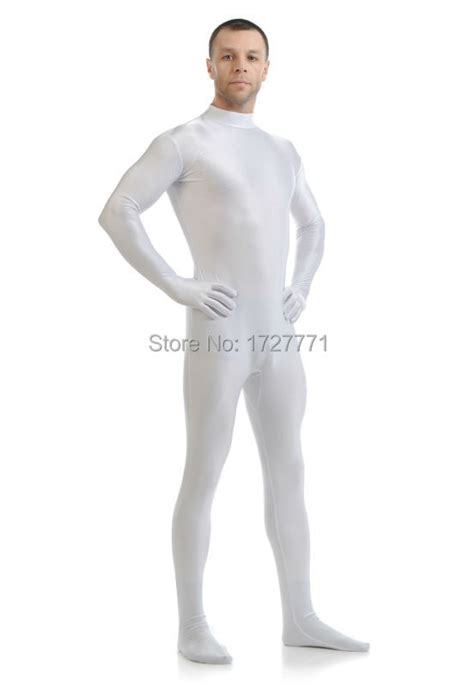 Ls7212white Shiny Lycra Spandex Tights Unisex Original Open Face Fetish Zentai Suits Halloween