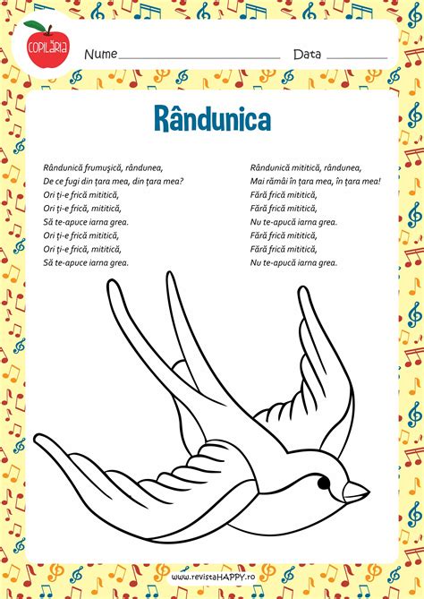 A Coloring Page With An Image Of A Bird And Music Notes In The Back Ground