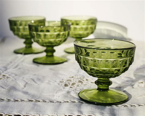 Vintage Green Glass Ice Cream Sundae Dishes By