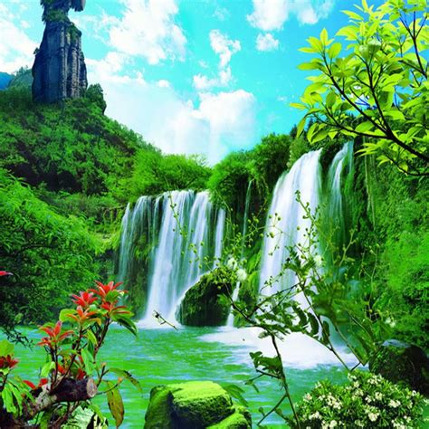 Beibehang Custom Large Fresco Waterfall Landscape Decorative Painting