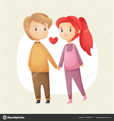 Cute Love Couple Holding Hands Happy Valentines Day Postcard Vector