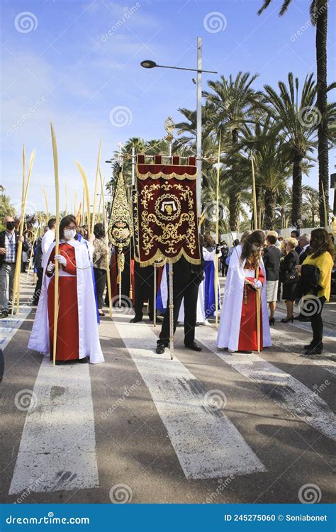 People With White Palms For The Palm Sunday In Spain Editorial Image