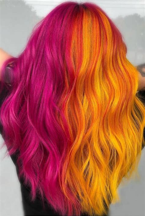 25 creative hair colour ideas to inspire you half pink half orange
