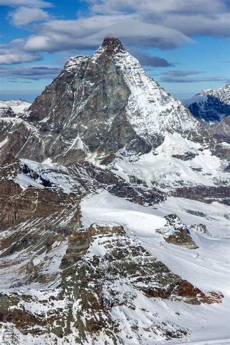 Amazing Panorama Of Mount Matterhorn Covered With Clouds Canton Of