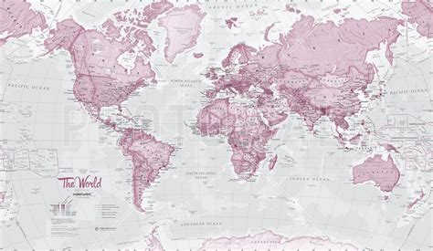 World Map Political Pink High Quality Wall Murals With Free Us