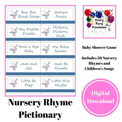 Baby Shower Game Printable Nursery Rhymeschildrens Etsy Printable
