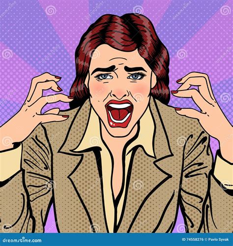 Frustrated Stressed Business Woman Biting Laptop In Office Pop Art Cartoon Vector