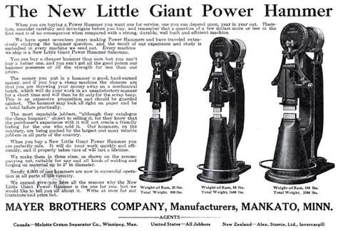 Mayer Bros Co 1911 Ad Mayer Bros Co Little Giant Power Hammers