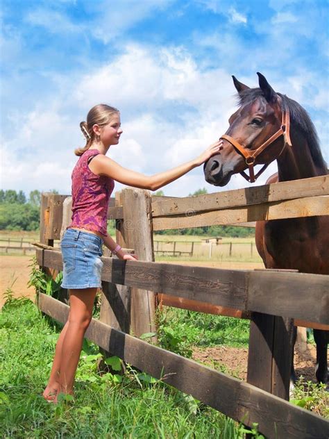 Jong Meisje En Paard Stock Afbeelding Image Of Meisje