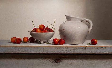 Jos Van Riswick Painting Still Life With Cherries And White Jug