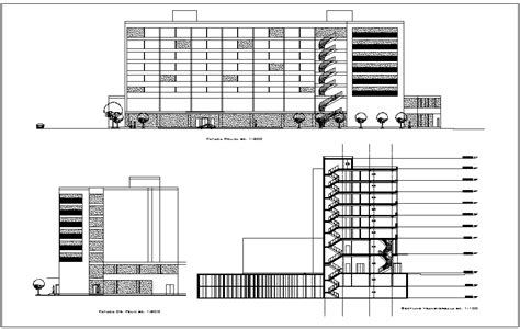 Elevation And Section View For Hotel Building Dwg File Cadbull