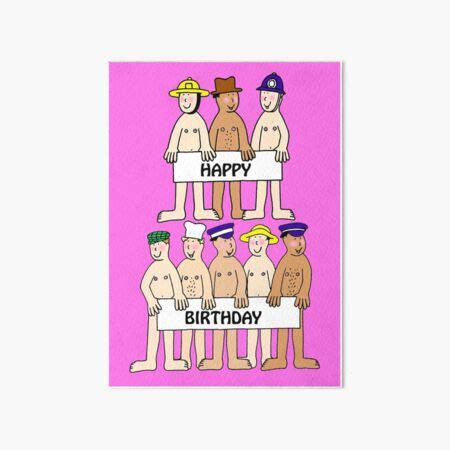 Naked Cartoon Happy Birthday Men In Hats Art Board Print For Sale By Katetaylor Redbubble