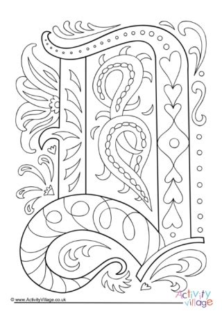 Letter d coloring page to color, print or download. Illuminated Alphabet Colouring Pages