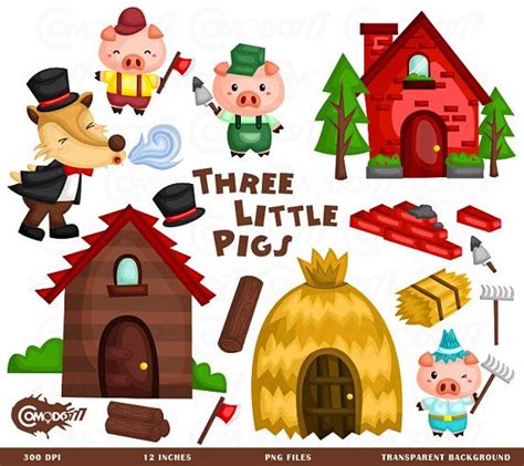Three Little Pigs Clipart Storytime Clip Art Kids Story Etsy Uk