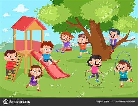 Children Playing Outside Vector Illustration Stock Vector Image By