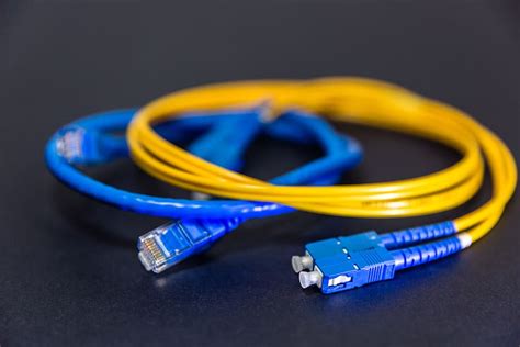 Blue Yellow Fiber Optic Cables Network Fiber Optics Data
