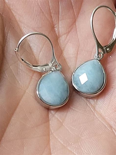 Sterling Silver Lever Back Aquamarine Gemstone Earrings Etsy