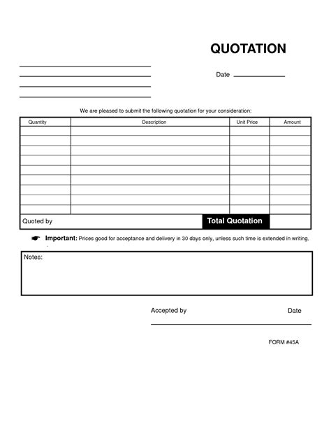 Fillable Free Quote Forms Printable Forms Free Online