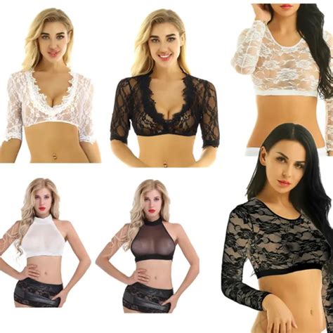 Sexy Women Lace Floral Crop Tops See Through Long Sleeve Blouse T Shirt Tank Top 3 38 Picclick