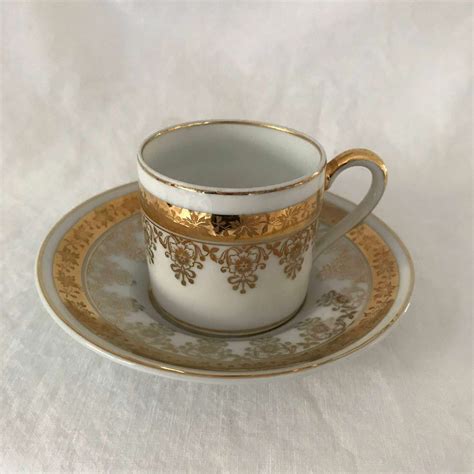 Vintage Limoge France Demitasse Tea Cup And Saucer Heavy Gold Trim Display Collectible