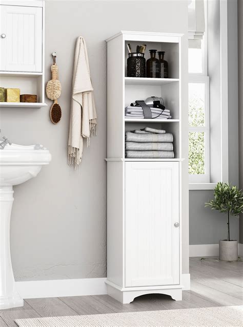 Smart Narrow Bathroom Storage Tower Concrete Floating Shelf