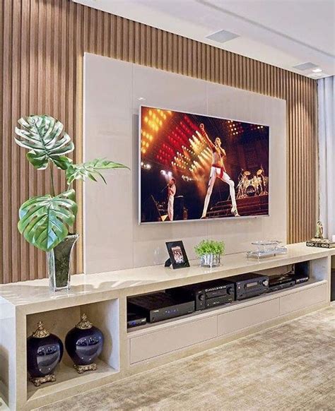 Sala Com Painel Ripado E Laqueado Modern Tv Room Living Room Design