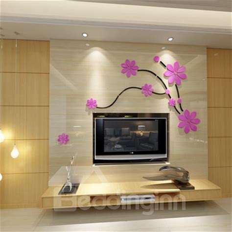 Pink Gorgeous Acrylic Material Floral Pattern Living Room 3d Wall
