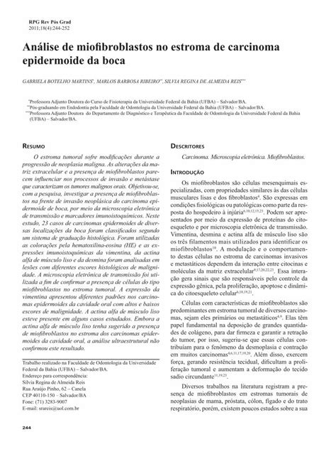 Pdf Análise De Miofibroblastos No Estroma De Carcinoma ¡lise De