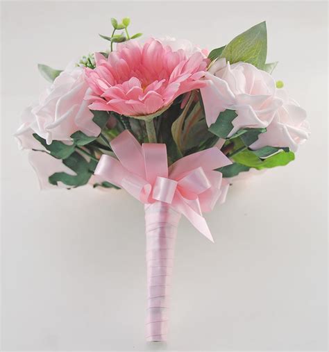 Brides Pale Pink Rose Silk Gerbera And Peony Wedding Bouquet Budget