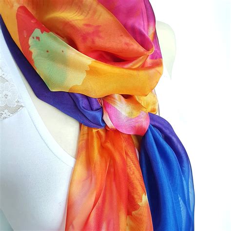 Extra Long Silk Scarf Large Silk Shawl Rainbow Silk Scarves Etsy