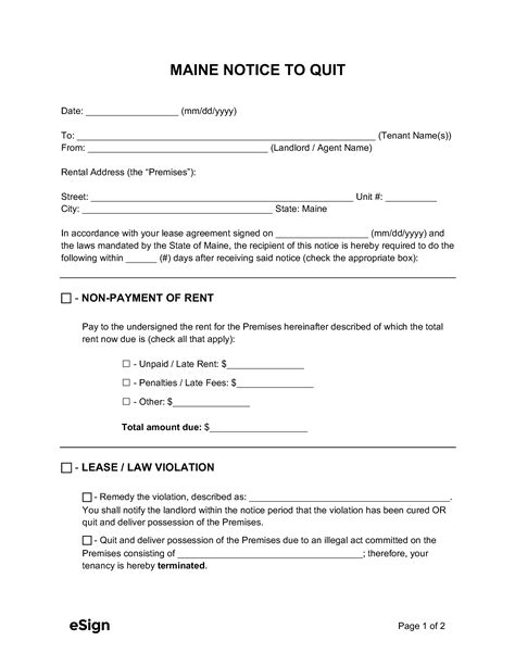 Free Maine Eviction Notice Templates Pdf Word