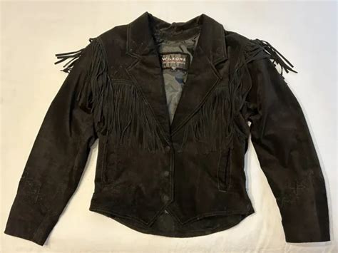 Wilsons Vintage Black Suede Leather Jacket 80s 90s Fringed Western