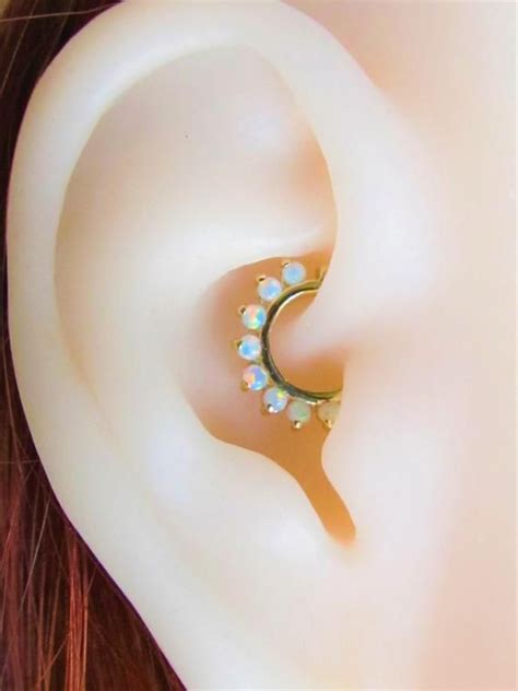 14k Rose Gold Daith Piercing Opal Clicker Ringright Or Left Ear16g