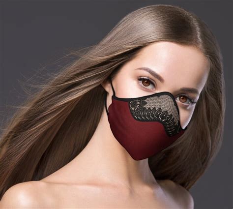 Designer Face Mask Red Lace Print Fashion Sexy Cloth