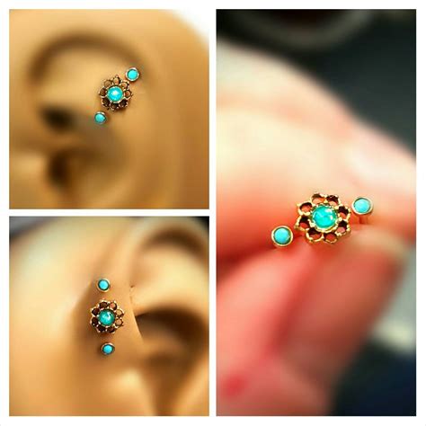 Turquoise Opal Tragus Cartilage Earring Ring Forward Helix Triple Stud