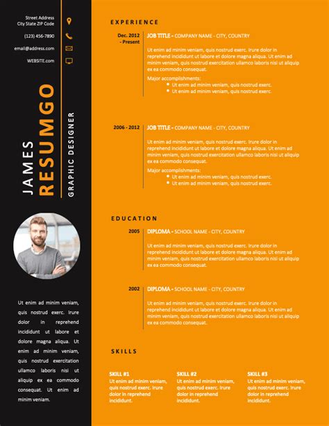 Wynn Black And Orange Resume Template Resumgo