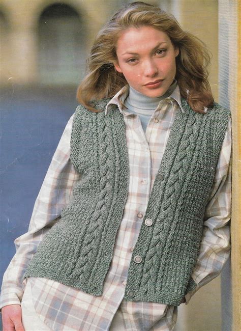 knitted aran waistcoat knitting pattern pdf 32 42 etsy